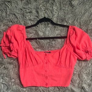 Size small coral button up crop top